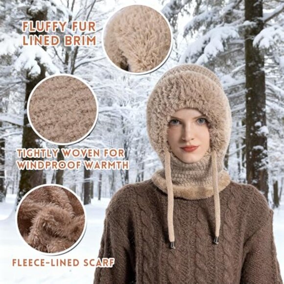 3-in-1 Knitted Balaclava Beanie Scarf Mask Set Ultra Soft Winter Warmth main image 8